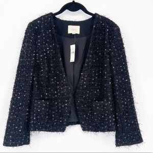 NWT Loft Black Eyelash and Sequins Crop Jacket - Size 8